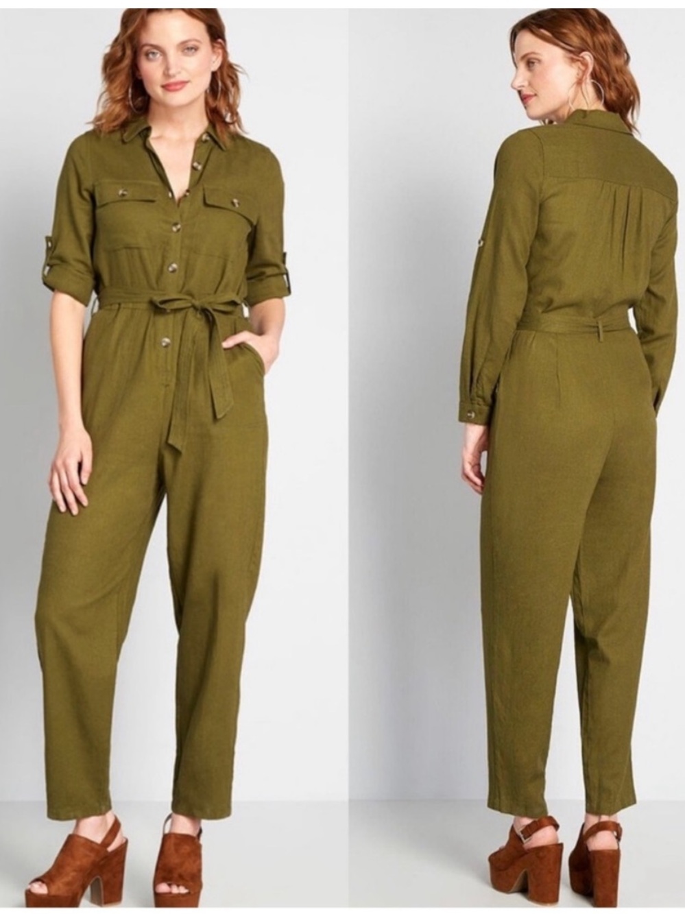 ModCloth  Linen Blend Comfy Commitment Jumpsuit Sz Medium